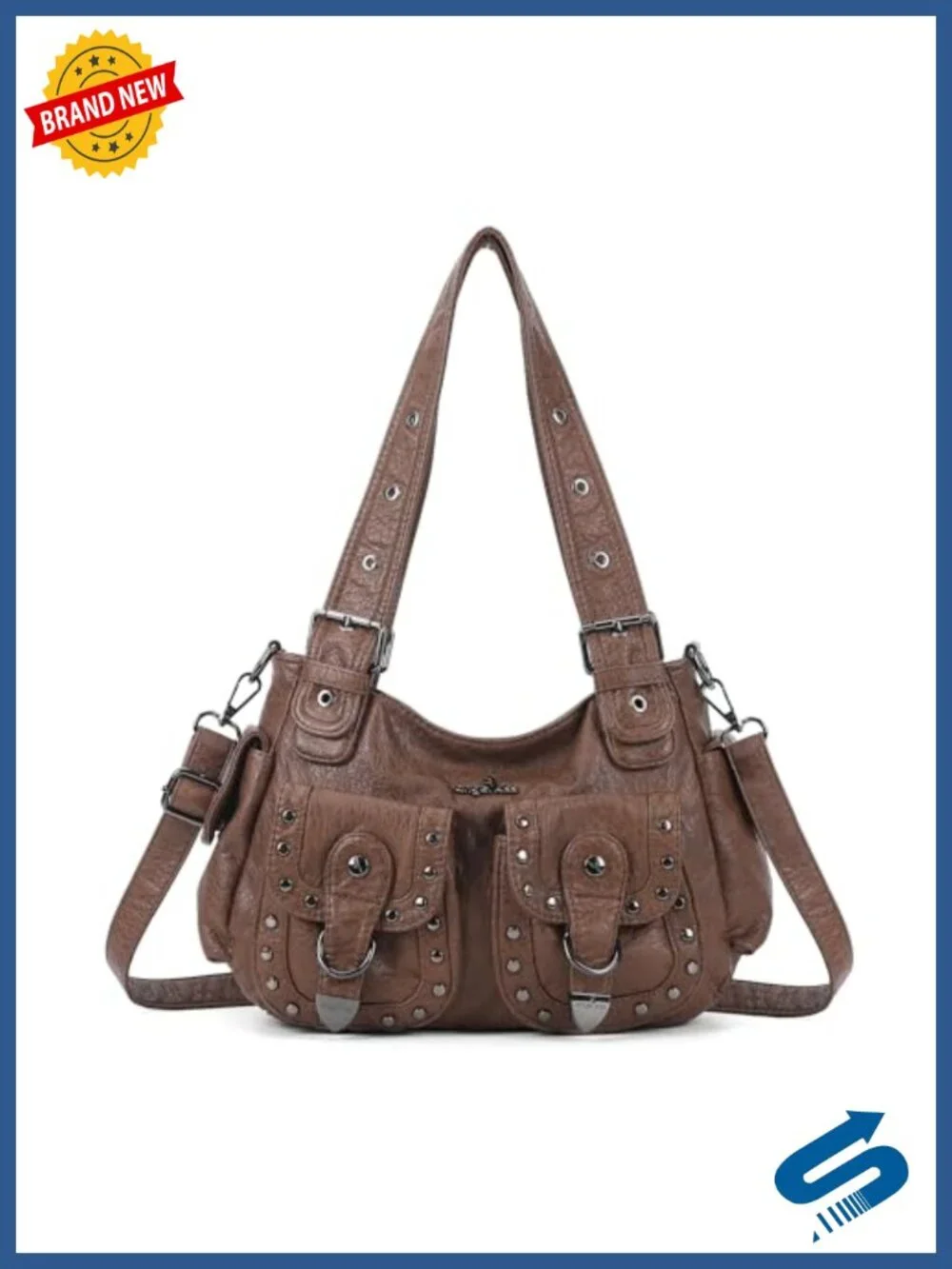 Vegan Leather Studded Hobo Bag with Adjustable Strap Y2K Tote Purse